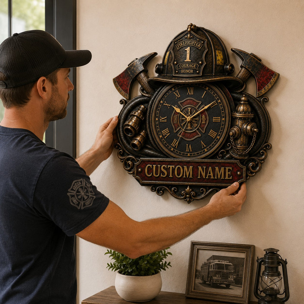 Fireman Custom Name Wall Clock — personalized with a custom name
