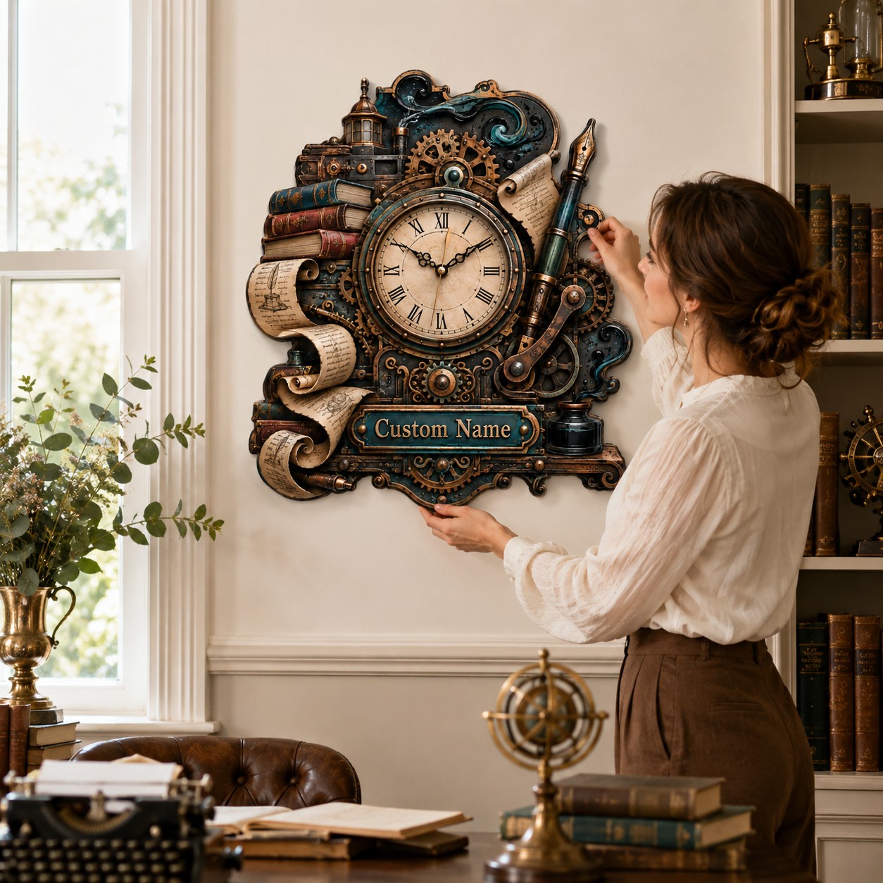 Personalized Steampunk Writer Wall Clock — personalized with a custom name