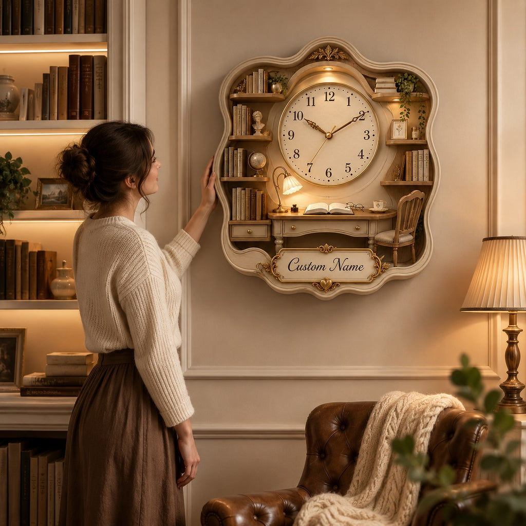 Book lovers Custom Name Wall Clock — personalized with a custom name