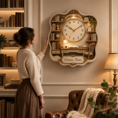 Book lovers Custom Name Wall Clock — personalized with a custom name