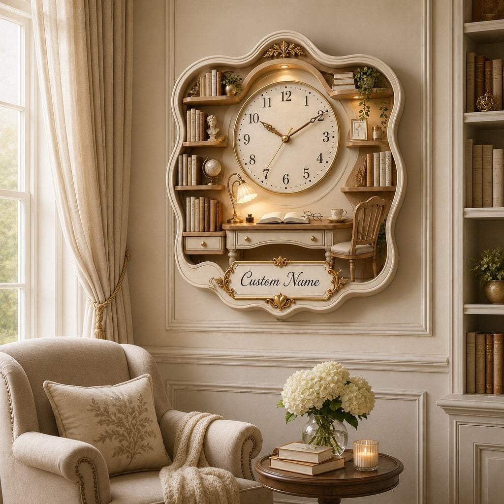 Book lovers Custom Name Wall Clock — personalized with a custom name