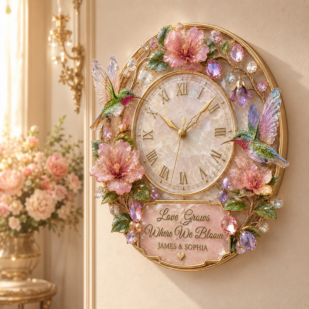Personalized hummingbird Custom Name Wall Clock — personalized with a custom name