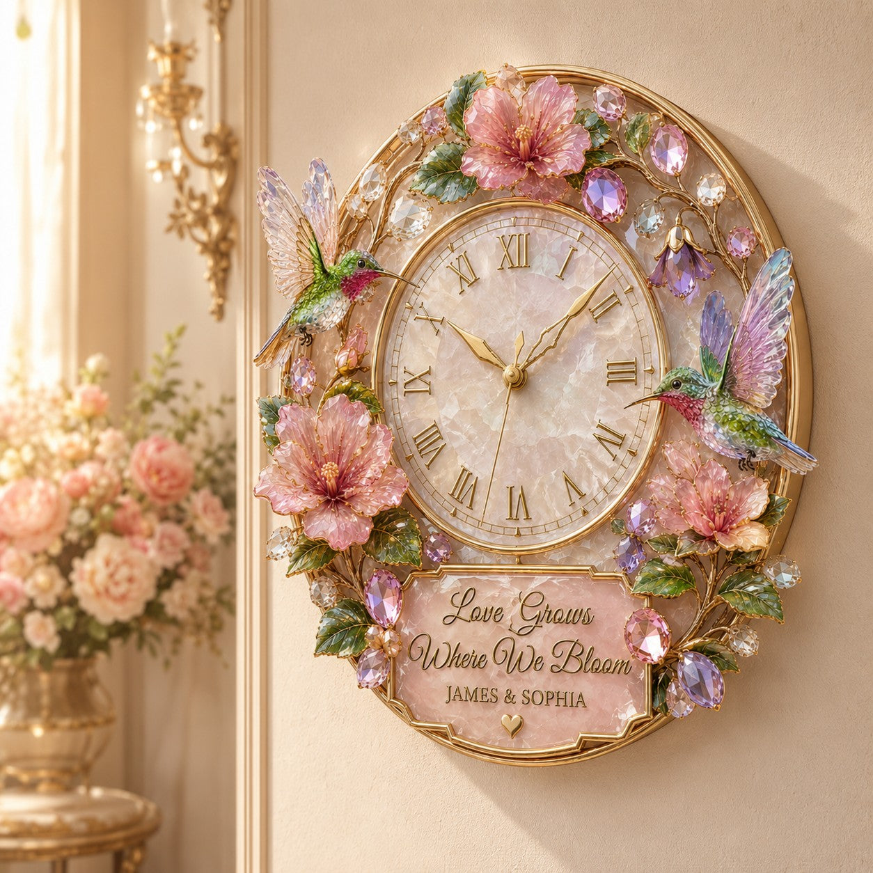 Personalized hummingbird Custom Name Wall Clock — personalized with a custom name