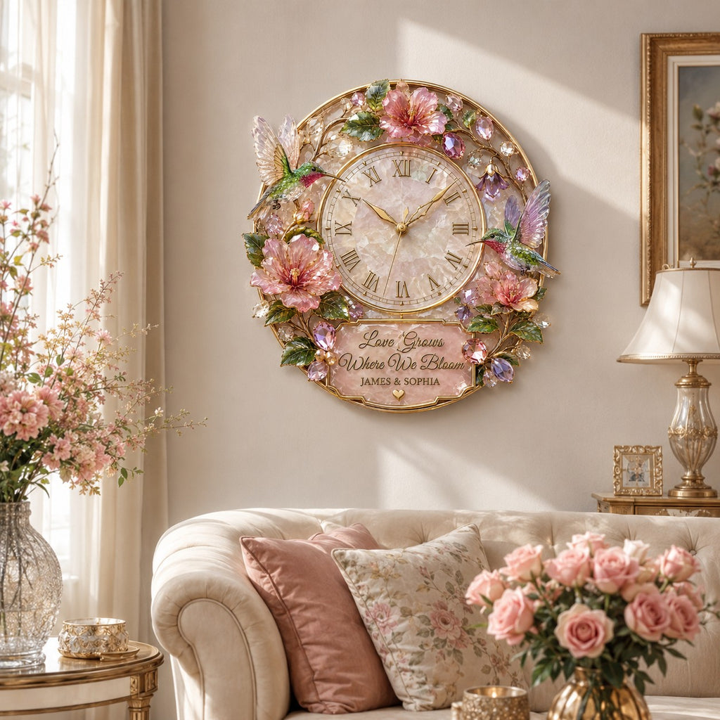 Personalized hummingbird Custom Name Wall Clock — personalized with a custom name