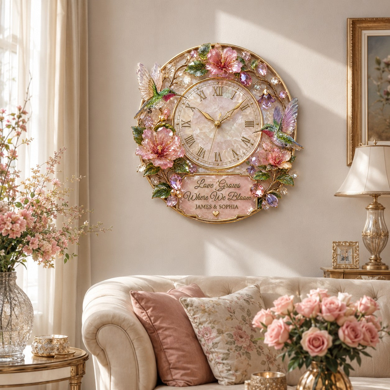 Personalized hummingbird Custom Name Wall Clock — personalized with a custom name