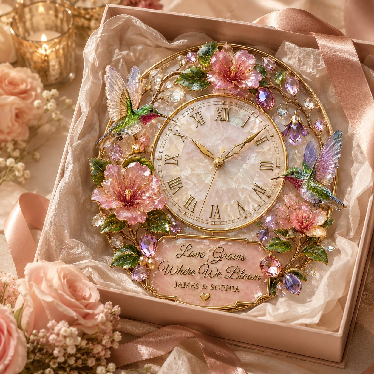 Personalized hummingbird Custom Name Wall Clock — personalized with a custom name