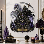 Personalized Grim Reaper crystal horse wall clock — personalized with a custom name