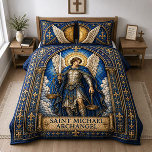 Saint Michael The Archangel Guardian 3-Piece Quilted Bedding Set