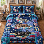 Schnauzer Dreamland quilted 3-piece bedding set on a made bed with two matching pillow shams