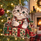 Scottish Fold Cat Acrylic Christmas Ornament — digital product visualization