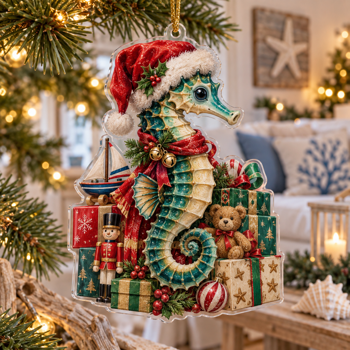 Seahorse Acrylic Christmas Ornament — digital product visualization