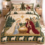 Shepherd Hope quilted 3-piece bedding set on a made bed with two matching pillow shams