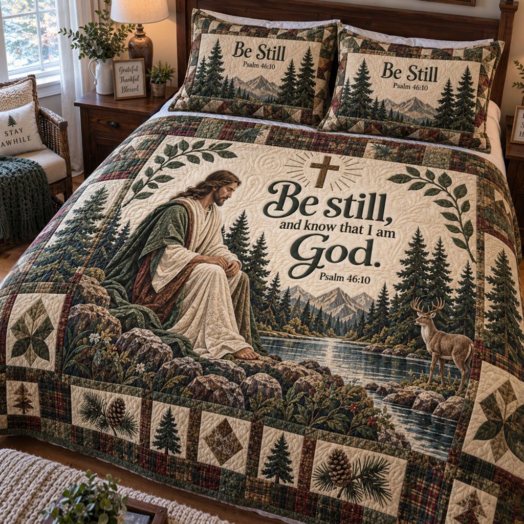 Shepherd’s Peace quilted 3-piece bedding set on a made bed with two matching pillow shams