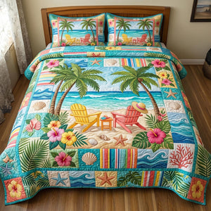 Shoreline Serenity Beach 3-Piece Quilted Bedding Set