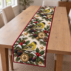 Siskin Blackberry Toy Compass printed Christmas quilted table runner; design mockup showing a flat printed depth effect.