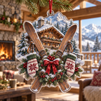 Ski Chalet Acrylic Christmas Ornament — digital product visualization