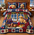 Sleepy Golden quilted 3-piece bedding set on a made bed with two matching pillow shams