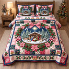 Snow Globe Nativity quilted 3-piece bedding set on a made bed in a winter-styled bedroom