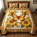 Soft Butterfly quilted 3-piece bedding set on a made bed with two matching pillow shams
