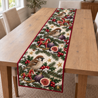 Sparrow Fig Toy Rocking Horse printed Christmas quilted table runner; design mockup showing a flat printed depth effect.