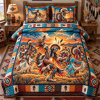 Spirit Of The Dance quilted 3-piece bedding set on a made bed with two matching pillow shams