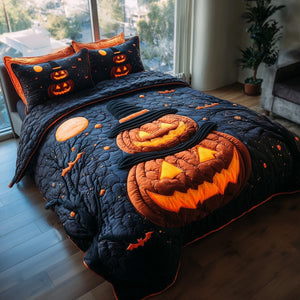 Spooky Nights Orange 3-Piece Quilted Bedding Set