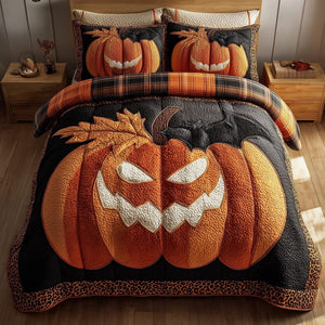 Spooky Pumpkin Plaid 3-Piece Quilted Bedding Set