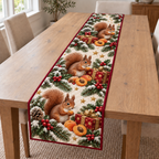 Squirrel Apricot Star Gift printed Christmas quilted table runner; design mockup showing a flat printed depth effect.