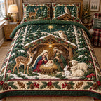 Starlit Bethlehem quilted 3-piece bedding set on a made bed with two matching pillow shams