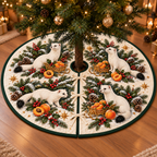 Stoat Apricot Golden Sleigh printed Christmas circular tree skirt; design mockup showing a flat printed depth effect.