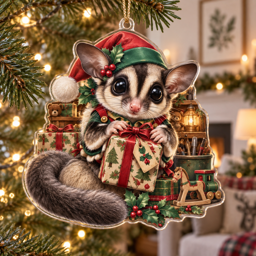 Sugar Glider Acrylic Christmas Ornament — digital product visualization