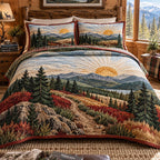 Sunrise Mountain Ridge quilted 3-piece bedding set on a made bed with two matching pillow shams