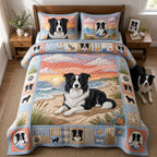Sunset Hour quilted 3-piece bedding set on a made bed with two matching pillow shams