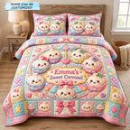 Sweet Dumpling Carousel 3-Piece Quilted Bedding Set QTCUZ quilted 3-piece bedding set on a made bed with two matching pillow shams