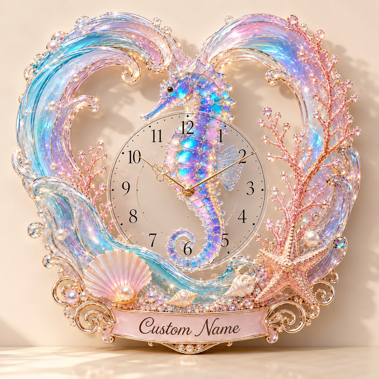 Seahorse Custom Name Wall Clock — personalized with a custom name