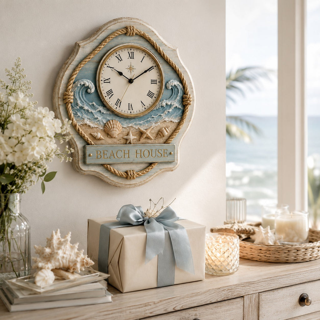 Beach house Custom Name Wall Clock — personalized with a custom name