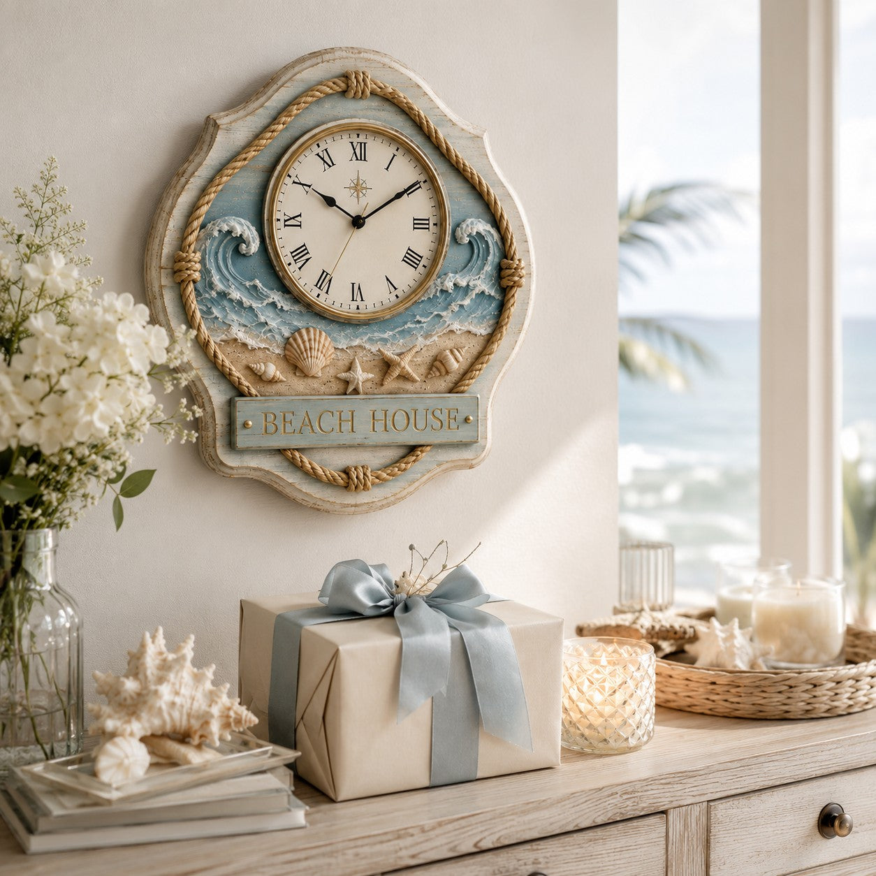 Beach house Custom Name Wall Clock — personalized with a custom name