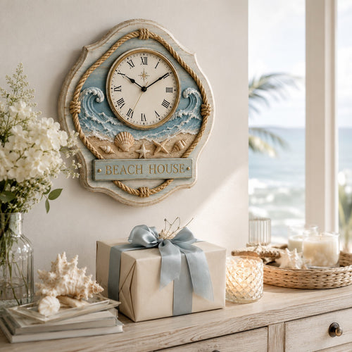 Beach house Custom Name Wall Clock — personalized with a custom name