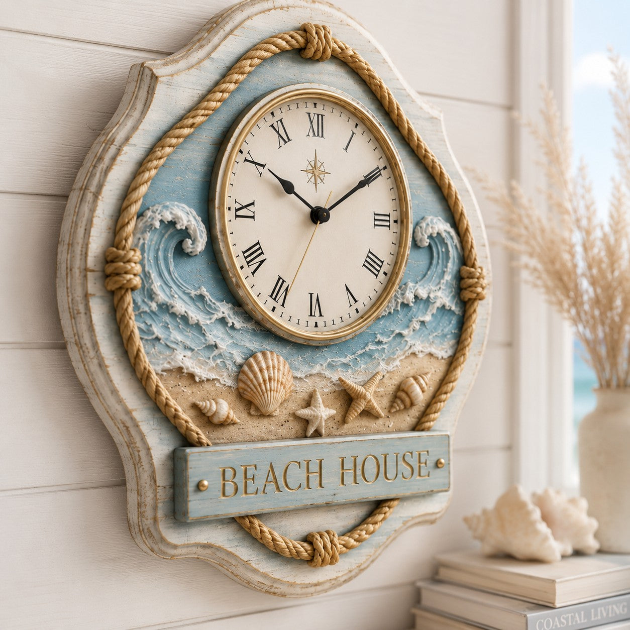 Beach house Custom Name Wall Clock — personalized with a custom name