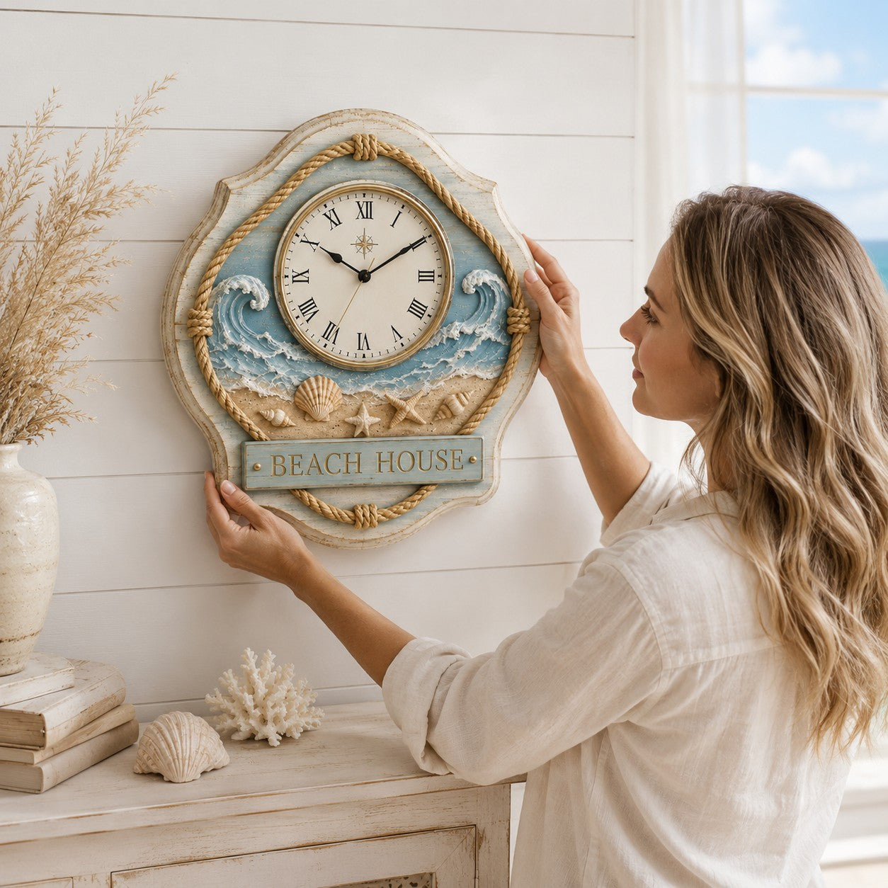 Beach house Custom Name Wall Clock — personalized with a custom name