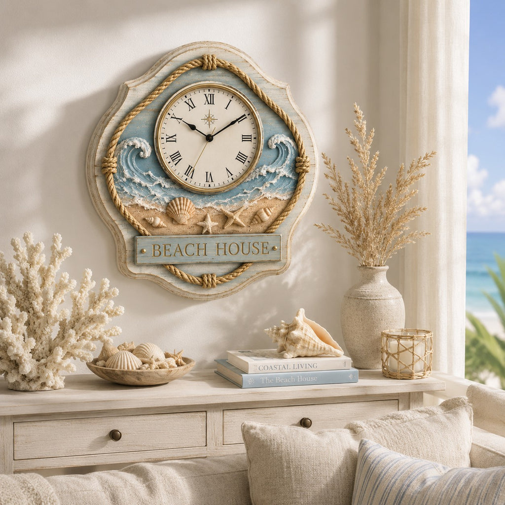 Beach house Custom Name Wall Clock — personalized with a custom name