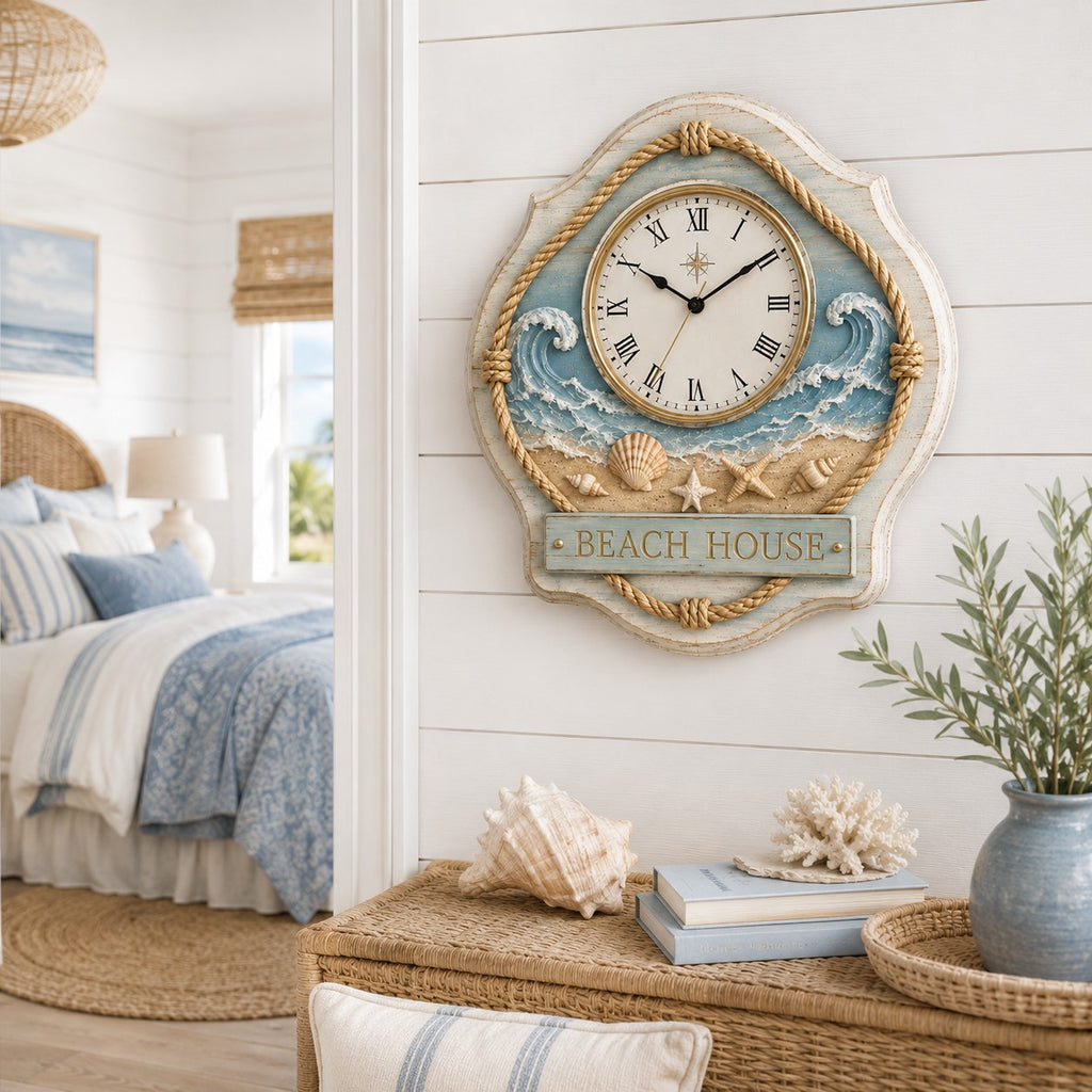 Beach house Custom Name Wall Clock — personalized with a custom name