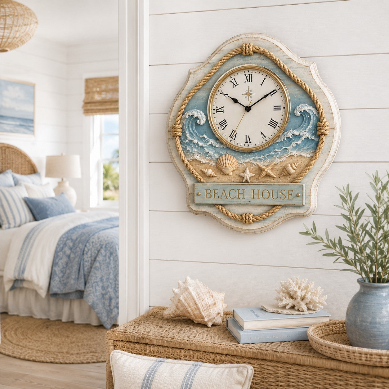 Beach house Custom Name Wall Clock — personalized with a custom name