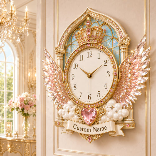 Angel wing Custom Name Wall Clock — personalized with a custom name