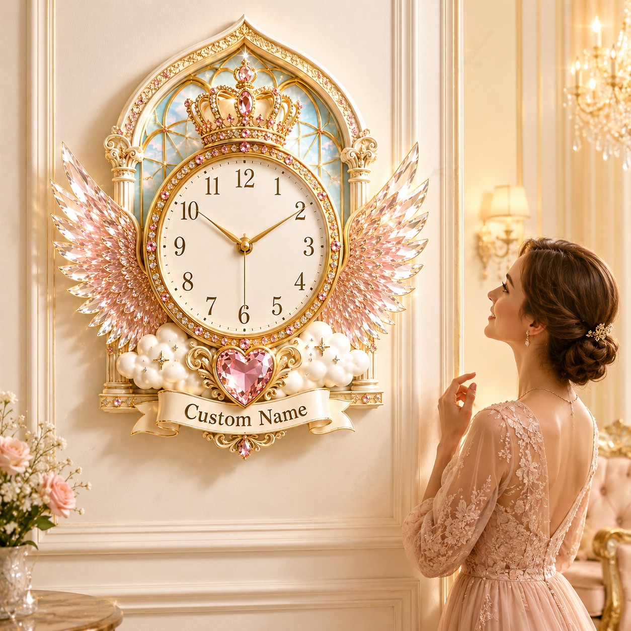 Angel wing Custom Name Wall Clock — personalized with a custom name