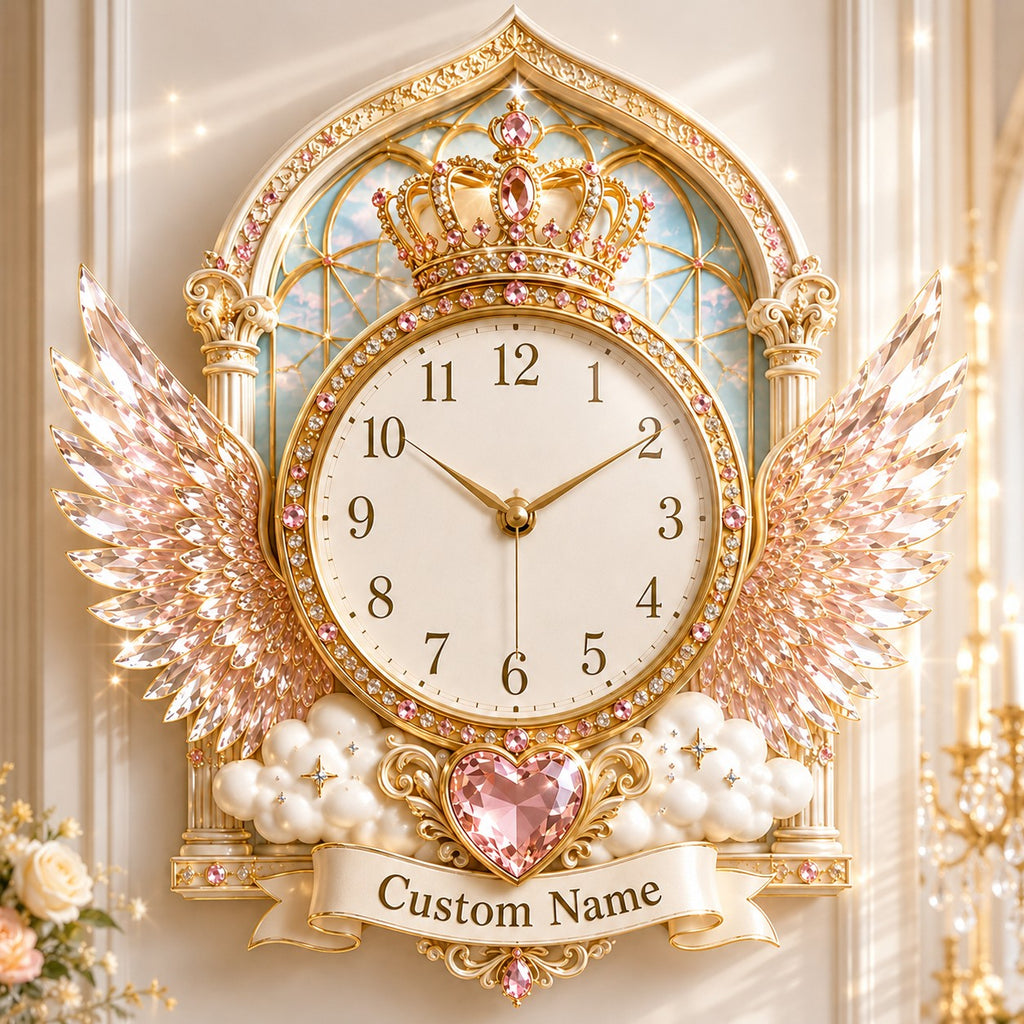 Angel wing Custom Name Wall Clock — personalized with a custom name