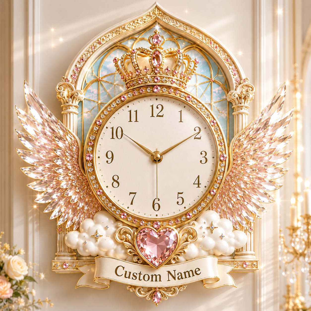 Angel wing Custom Name Wall Clock — personalized with a custom name