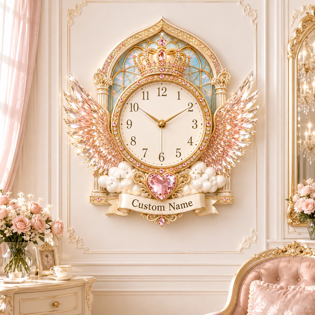 Angel wing Custom Name Wall Clock — personalized with a custom name