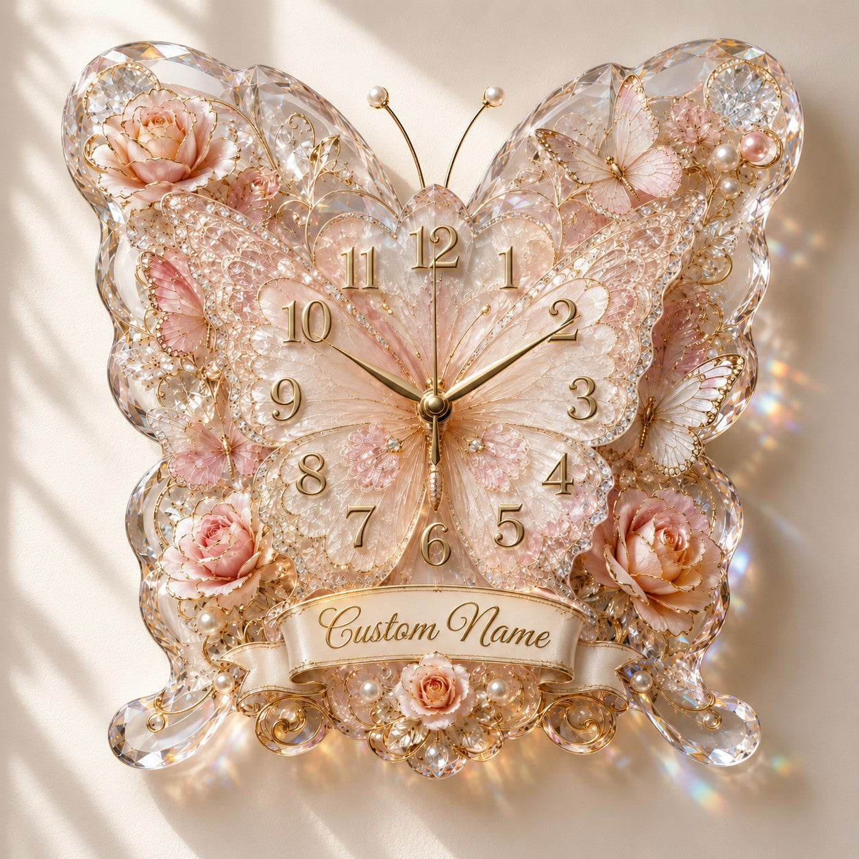 Butterfly Banner Custom Name Wall Clock — personalized with a custom name