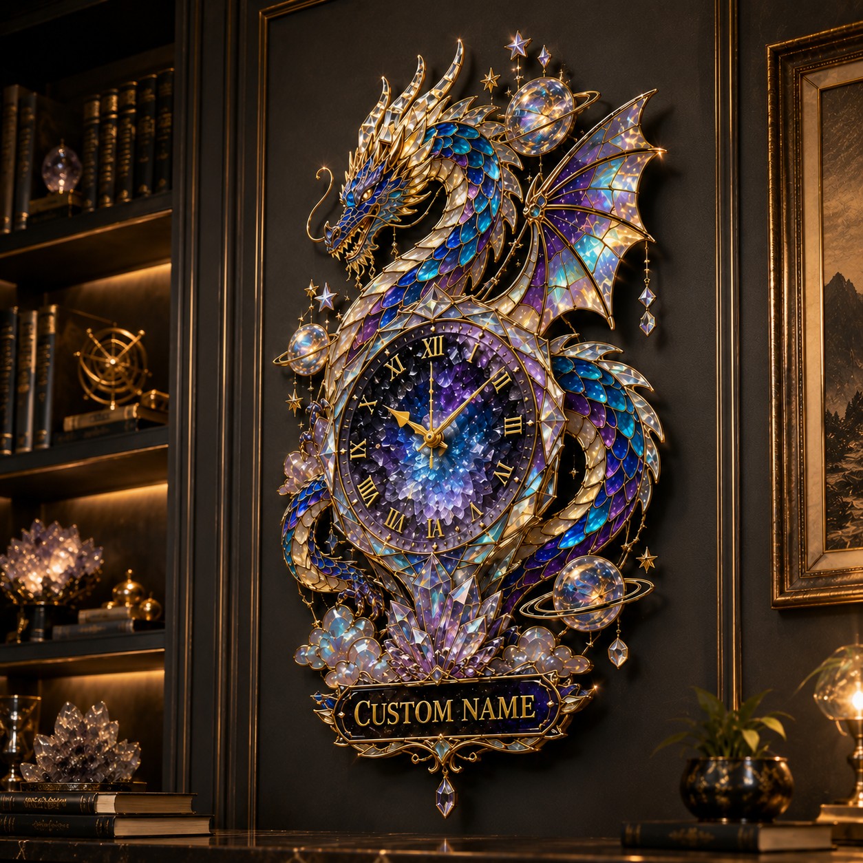 Galaxy dragon Custom Name Wall Clock — personalized with a custom name